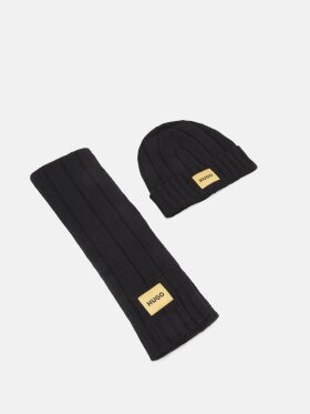 HUGO Mens Black Zanton Hat & Scarf Set