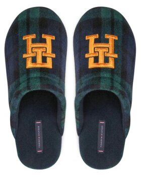 TOMMY Tartan Monogram Embroidery Slippers Besøg