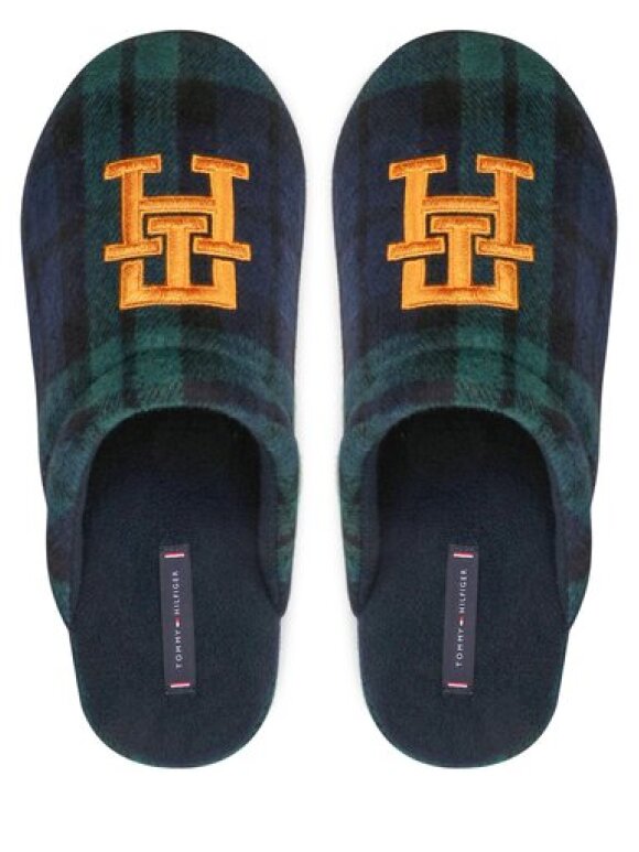 TOMMY Tartan Monogram Embroidery Slippers Besøg