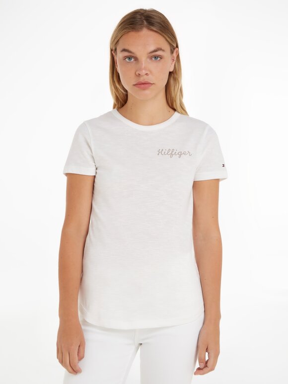 TOMMY WOMENSWEAR - TOMMY STRIPE SLIM FIT METALLIC LOGO T-SHIRT