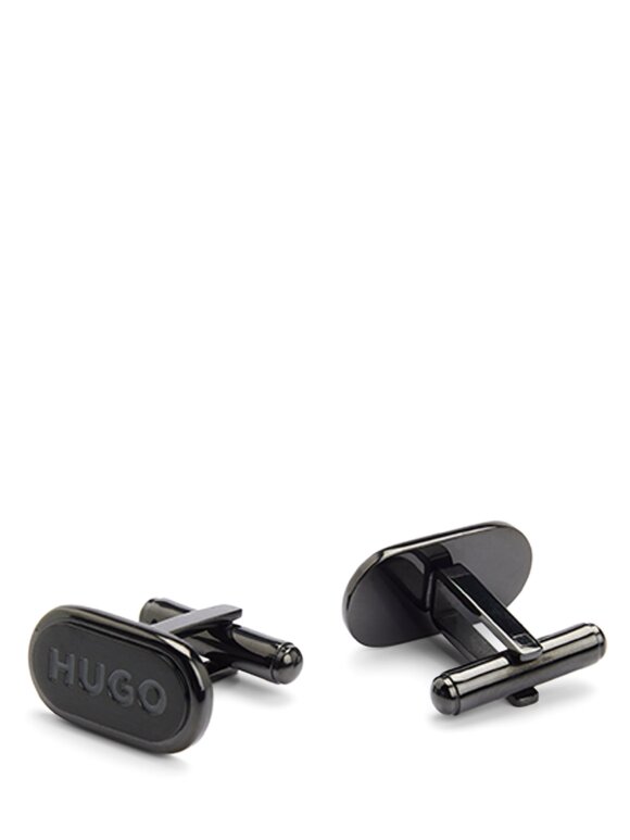 HUGO MENSWEAR - HUGO OVAL-SHAPED CUFFLINKS WITH ENGRAVED LOGOS