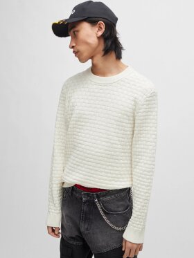 HUGO SEILO COTTON RELAXED-FIT SWEATER WITH JACQUARD PATTERN