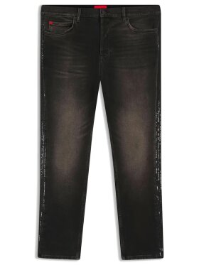 HUGO 634/4 TAPERED FIT JEANS, BLACK WITH HUGO LOGOS ON SIDE