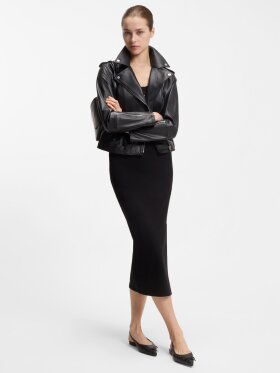 HUGO WOMEN COTTON-BLEND JERSEY MIDI DRESS WITH STACKED LOGO