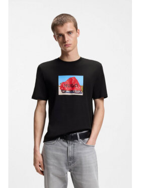 HUGO Cotton-jersey T-shirt with biker-inspired artwork