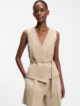 HUGO Women Belted regular-fit vest in cotton and hemp