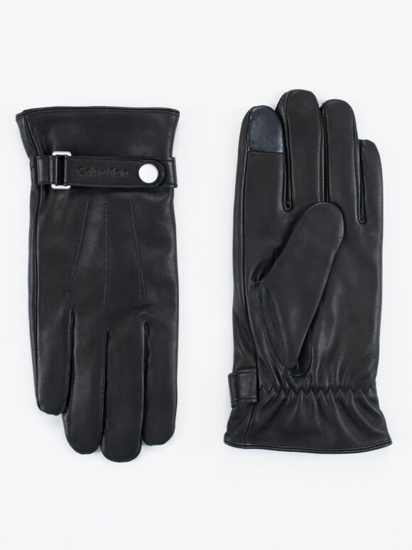 Calvin Klein - CALVIN KLEIN LOGO STRAP SMOOTH LEATHER GLOVES