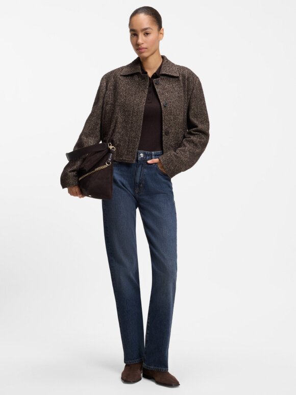 BOSS WOMENSWEAR - BOSS TRAIGHT-FIT JEANS IN MARBLE-WASHED BLUE STRETCH DENIM