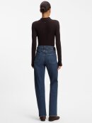 BOSS WOMENSWEAR - BOSS TRAIGHT-FIT JEANS IN MARBLE-WASHED BLUE STRETCH DENIM