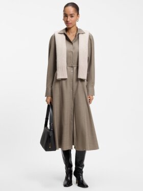 BOSS BELTED FLANNEL SHIRT DRESS WITH WOOL AND LINEN