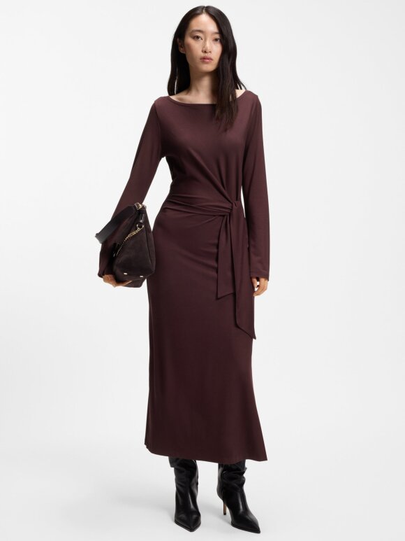 BOSS WOMENSWEAR - BOSS LONG-SLEEVED JERSEY MAXI DRESS WITH TIE WAIST BOSS WOMENSWEAR - BOSS LONG-SLEEVED JERSEY MAXI DRESS WITH TIE WAIST