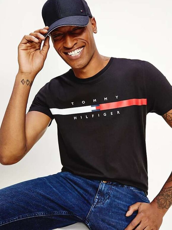 Tommy Hilfiger MENSWEAR - Tommy Hilfiger ORGANIC COTTON SIGNATURE TAPE LOGO T-SHIRT